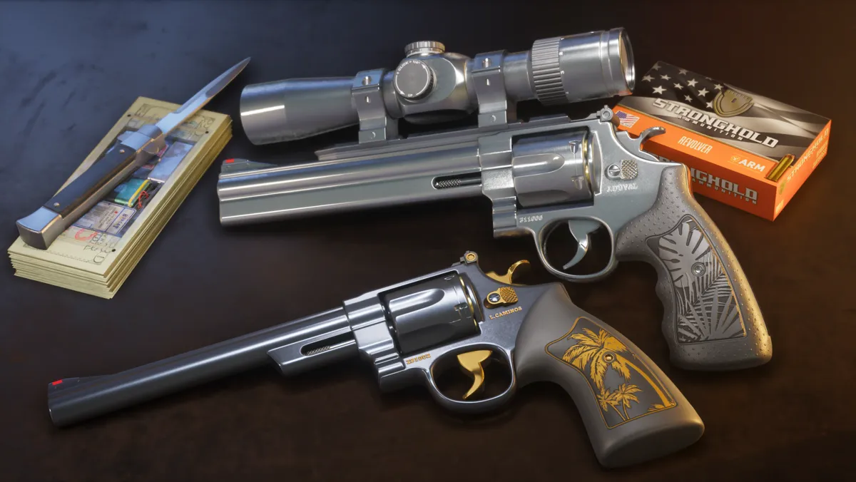 Hawk and Little Morgan Revolvers &mdash; official Rockstar Games press image