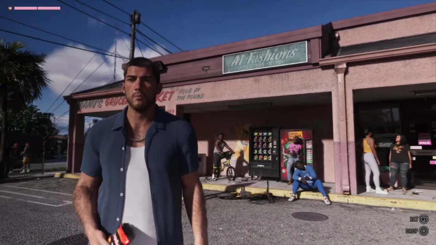 A GTA 6 storefront with readable signage